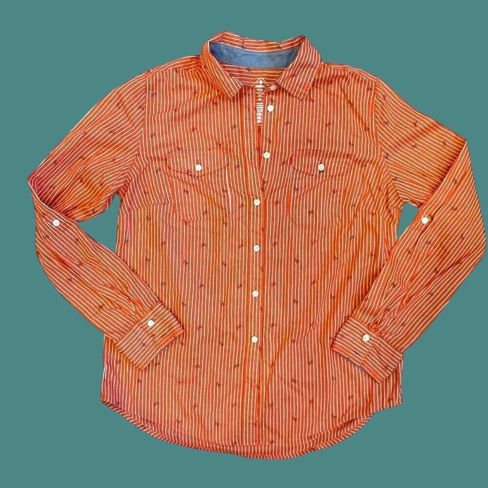 Y2K orange button up butterfly blouse size small - Picture 7 of 8